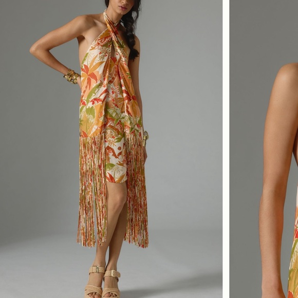 FARM Rio Tropical Fringe leopard forest sand  Mini Dress - Picture 4 of 8